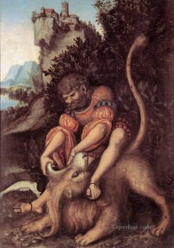 サムソンズとライオンの戦い ルネッサンス ルーカス・クラナハ長老 Oil Paintings